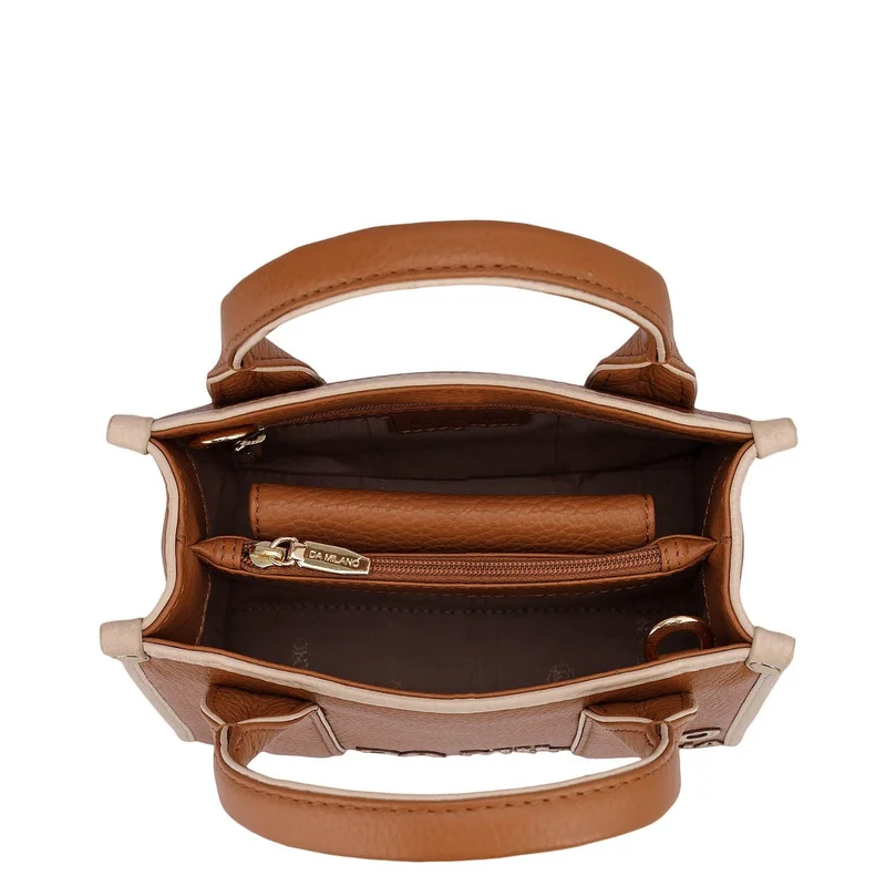 Da Milano Caramel Small Wax Leather Satchel - Caramel for Women | Best Price UAE